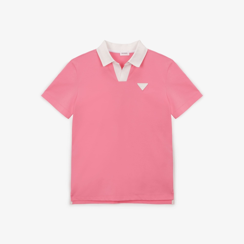 남성 아트로고 오픈 칼라 티셔츠_핑크