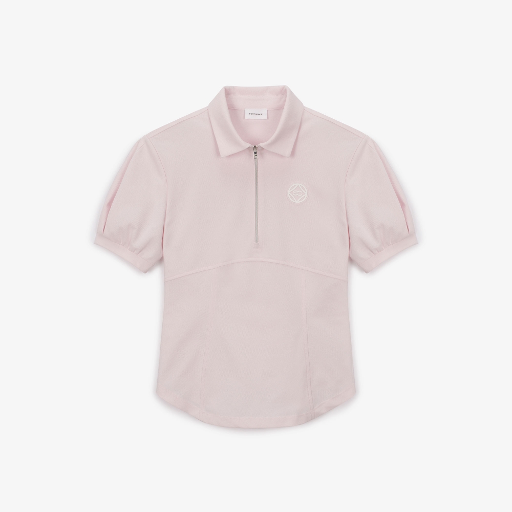 여성 원형 로고 볼륨 소매 티셔츠_라이트 핑크