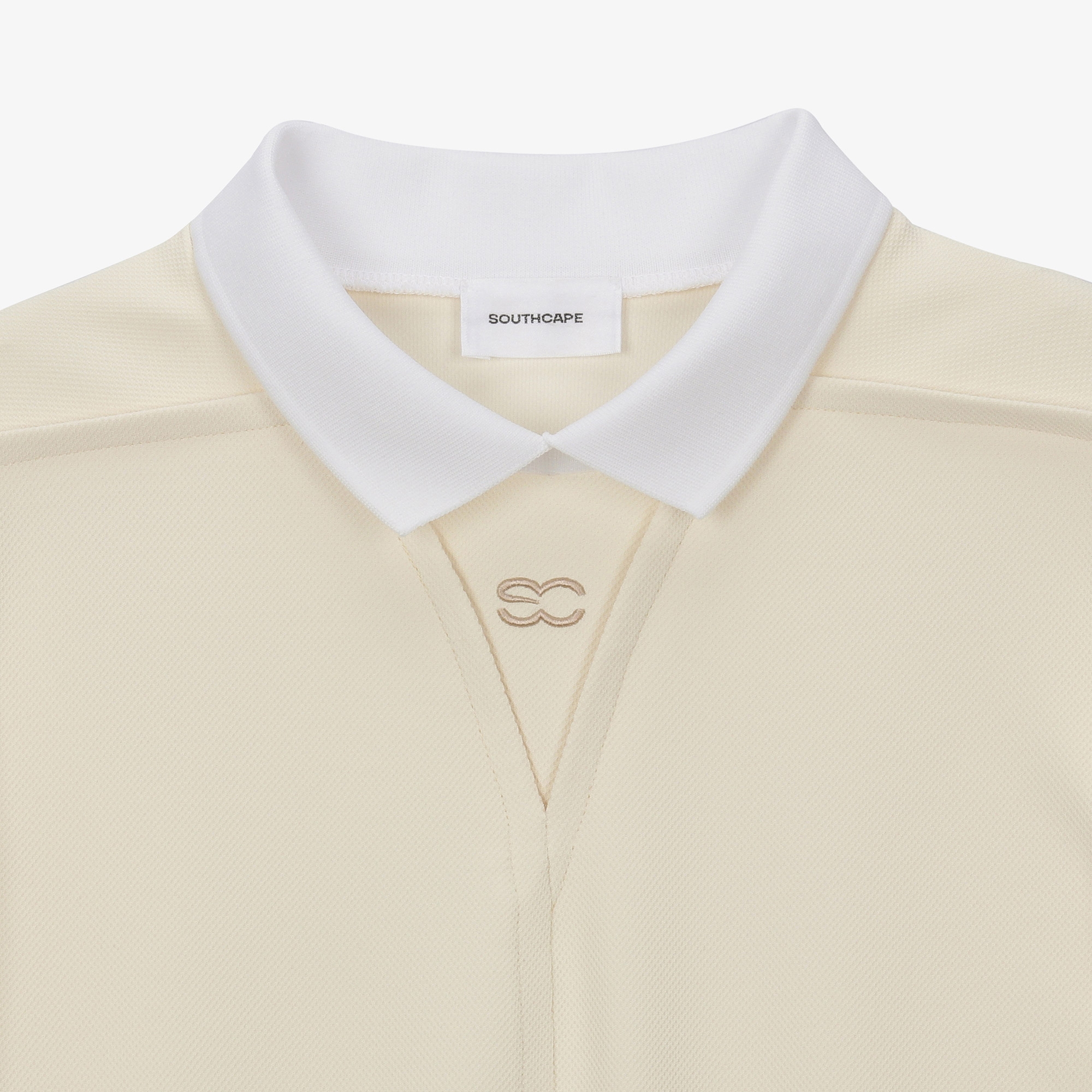 여성 절개 라인 하이넥 칼라 티셔츠_라이트 옐로우
