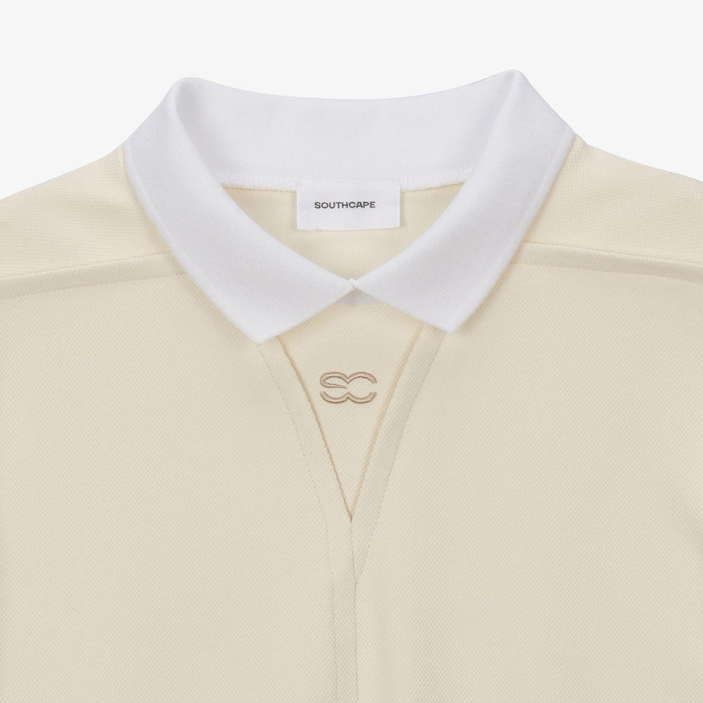 여성 절개 라인 하이넥 칼라 티셔츠_라이트 옐로우