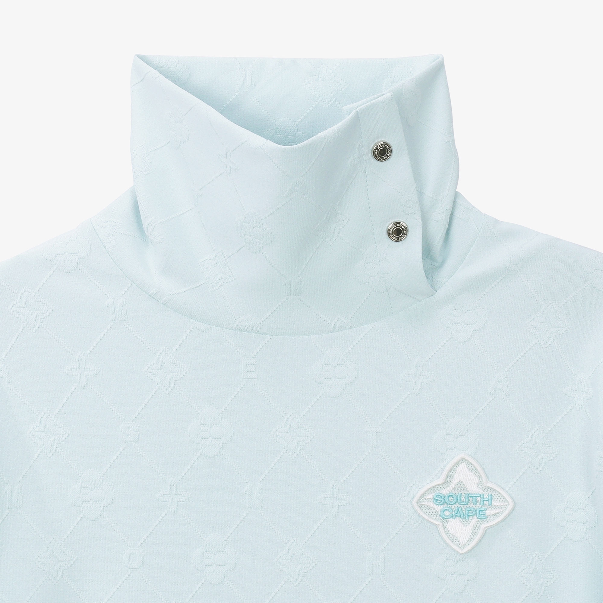 여성 모노그램 패턴 자카드 하이넥 티셔츠_라이트 블루