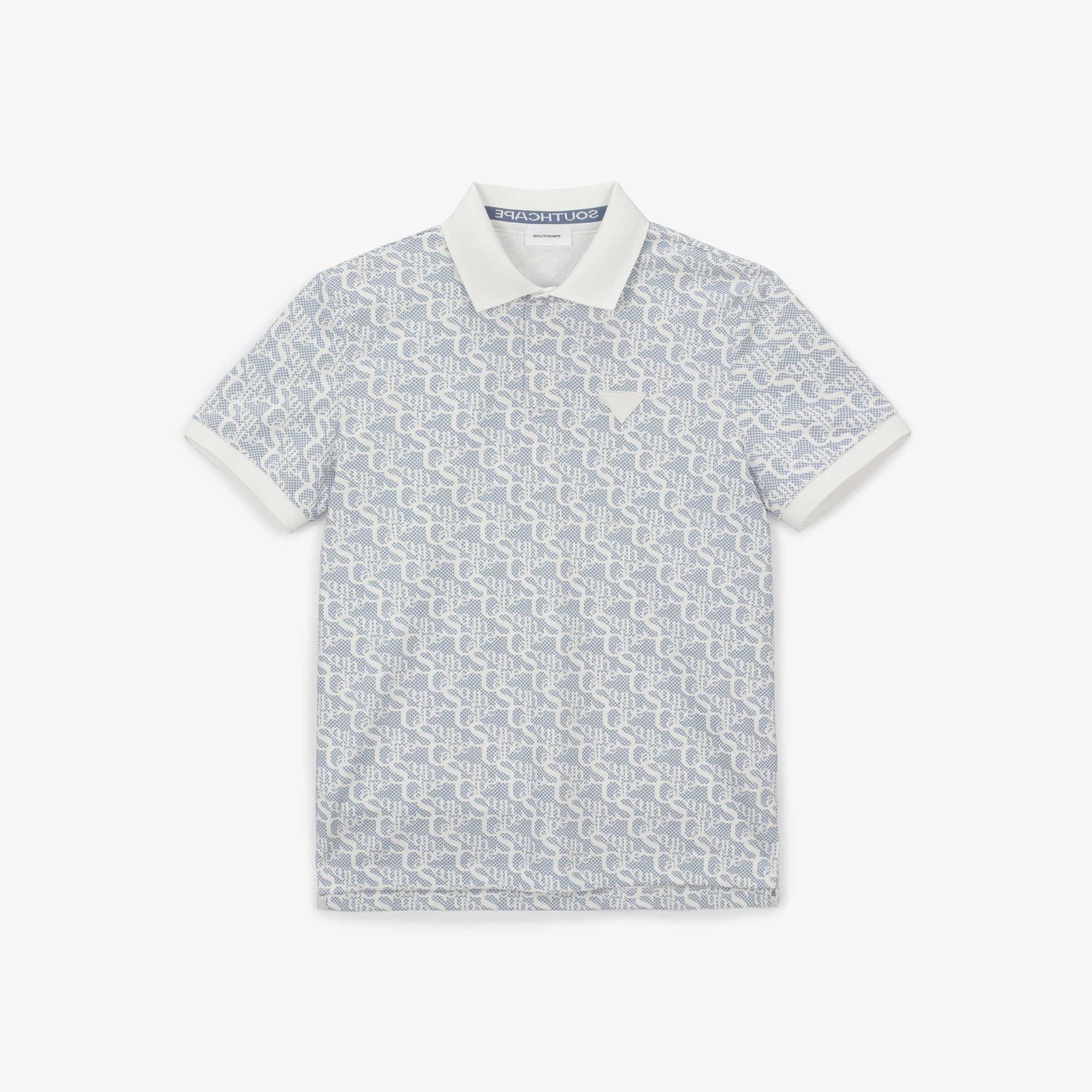 남성 로고 패턴 배색 칼라 티셔츠_블루
