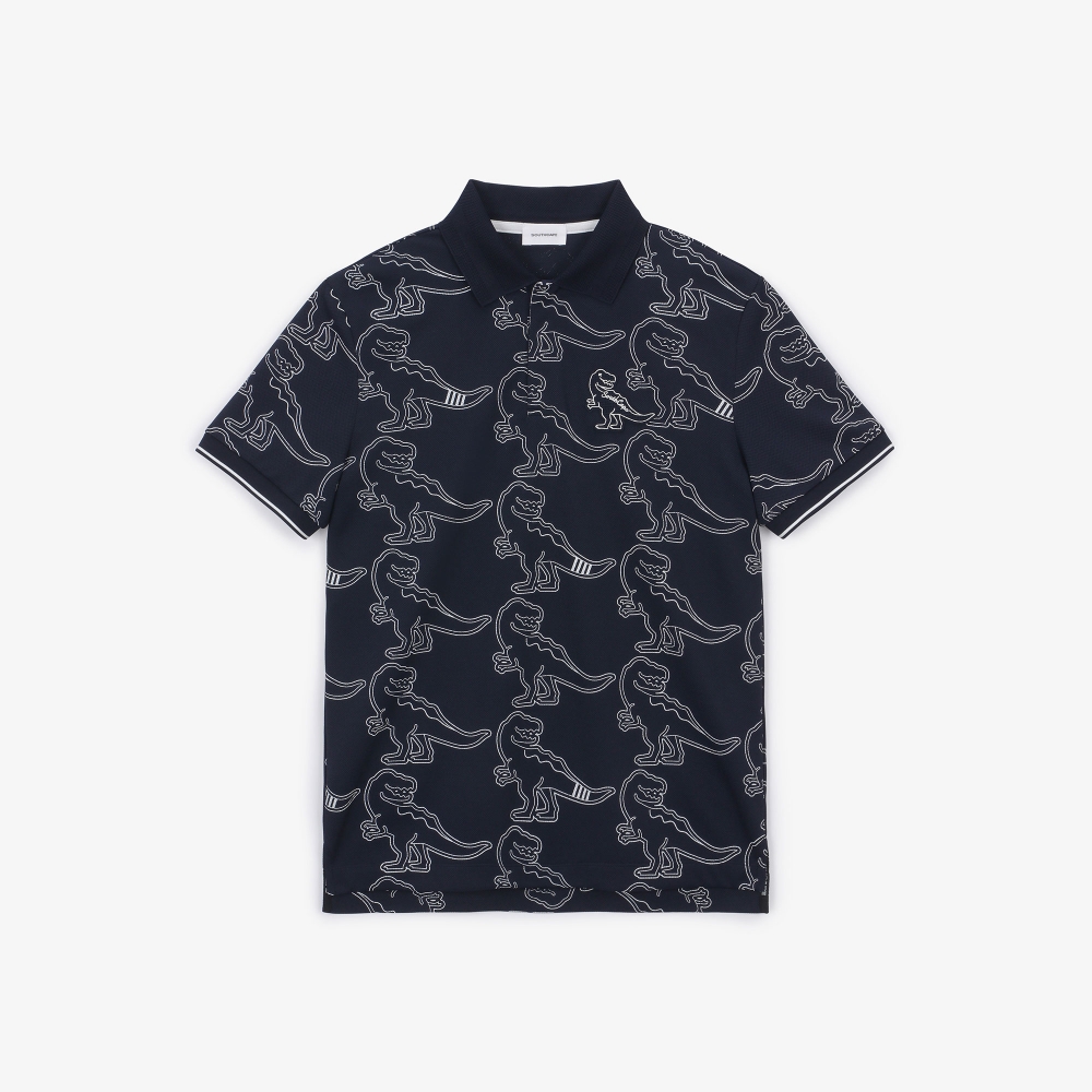 남성 공룡 패턴 칼라 티셔츠_다크 네이비