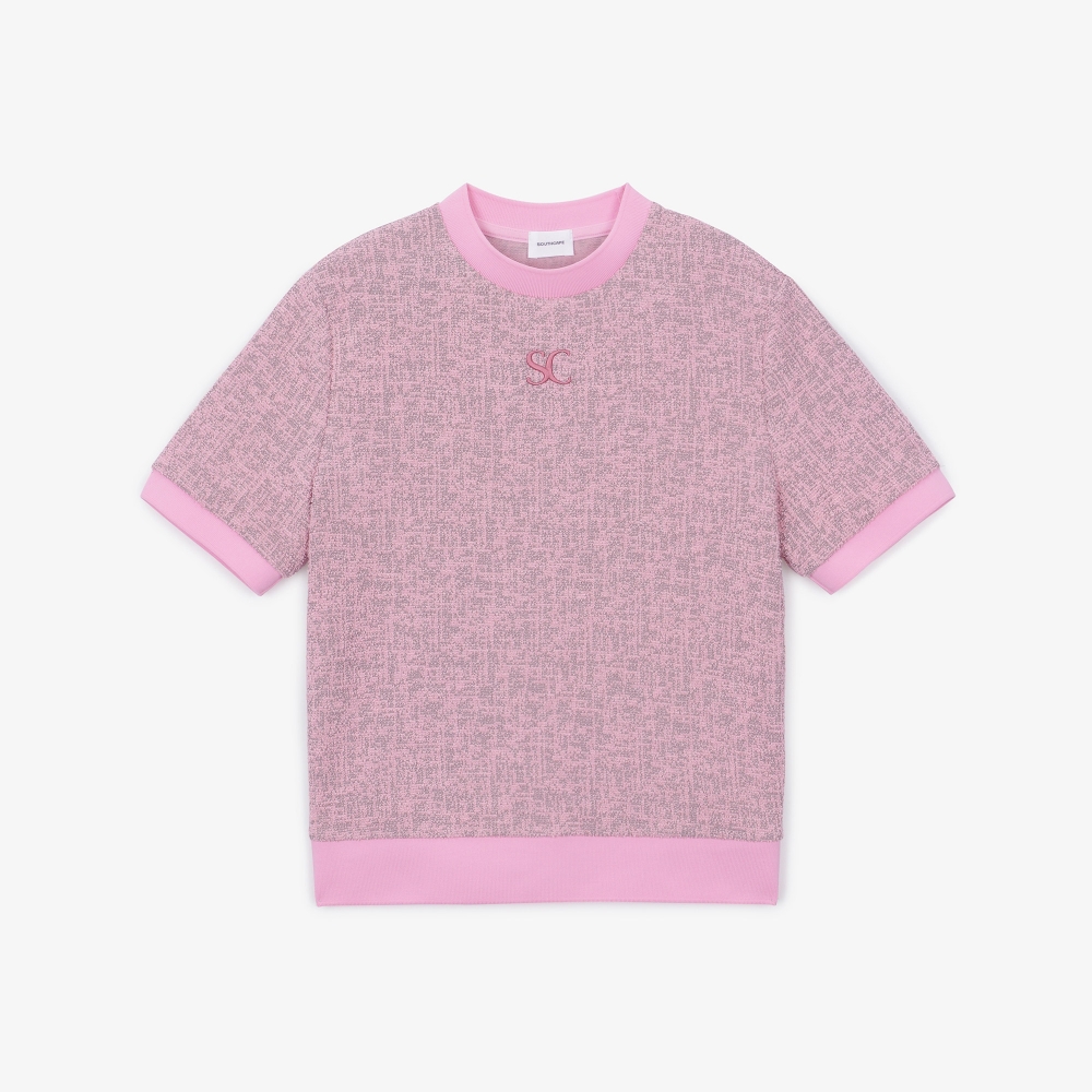 여성 SC 로고 트위드 반팔 티셔츠_라이트 핑크
